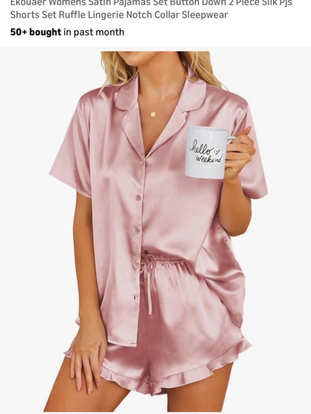 Satin Short Sleeve Pajama Set in Blush Pink